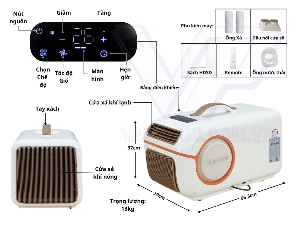 cấu tạo điều hòa di động mini fujihome pac05.jpg